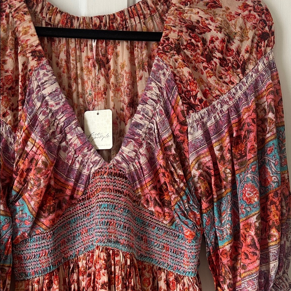 NWT - FREE PEOPLE Floral Maxi Dress - Red, Purple, Blue